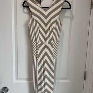 Milly Gray and White Sheath Midi Dress Halter Sleeveless